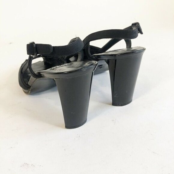 Stuart Weitzman Slingback Leather Pump Heels Womens 8.5 AA Black Peep Toe Buckle - Picture 5 of 8